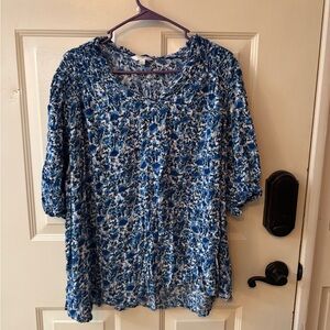 Terra & Sky Blue and White Patterned Blouse